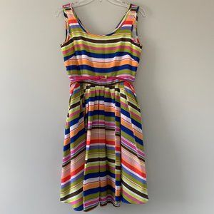 Striped Pleated Belted Dress